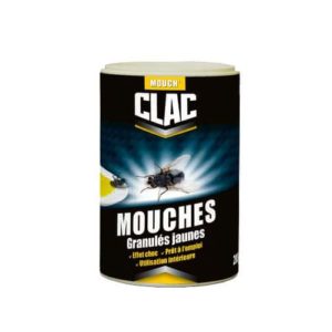 Granules Jaunes Tue-Mouches Foudroyant Armosa – Boîte de 200 g, insecticide prêt à l’emploi pour éliminer rapidement les mouches domestiques.