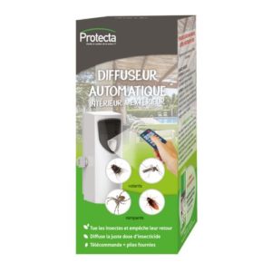 Diffuseur Automatique Protecta programmable avec télécommande, idéal pour la protection anti-insectes en intérieur et extérieur.