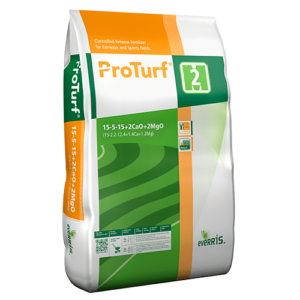 Sac d'engrais gazon ProTurf 15-6-15 pour un gazon dense, résistant et vert éclatant, avec libération contrôlée des nutriments jusqu'à 2 mois.