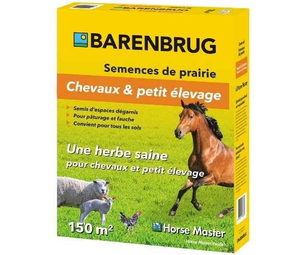 Semence prairie chevaux et petit élevage Horse master Barenbrug boite de 1,5 kg pour couvrir 150 m²