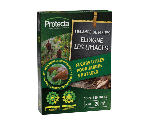 Boîte de mélange de fleurs "Éloigne les Limaces" pour jardin, avec un assortiment de graines de fleurs répulsives contre les limaces.